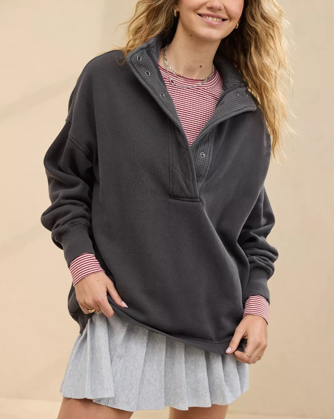 Women's Snap Button Waffle Collar Sweatshirt 【Buy 2 Free Shipping】