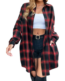 Button Down Flannel Shirts Plaid Shacket Collared Long Jacket Coats (Buy 2 Free Shipping)