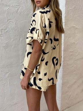 Unique Warm Sun Print Loose Shirt Shorts Set