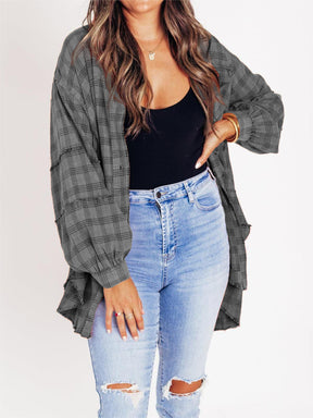 Women's Mineral Washed Button Down Plaid Shirt (Buy 2 Free Shipping)