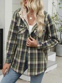 ⏰Hot Sale-Women's Thickened Flannel Long Sleeve Plaid Jacket Coat with Hood(Buy 2 Free Shipping)