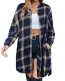 Button Down Flannel Shirts Plaid Shacket Collared Long Jacket Coats (Buy 2 Free Shipping)