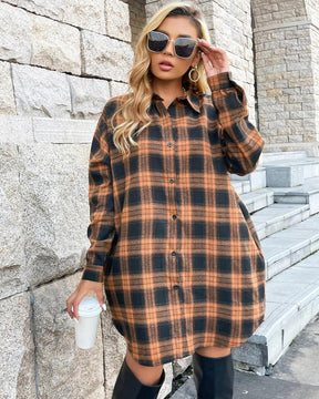 Button Down Flannel Shirts Plaid Shacket Collared Long Jacket Coats (Buy 2 Free Shipping)