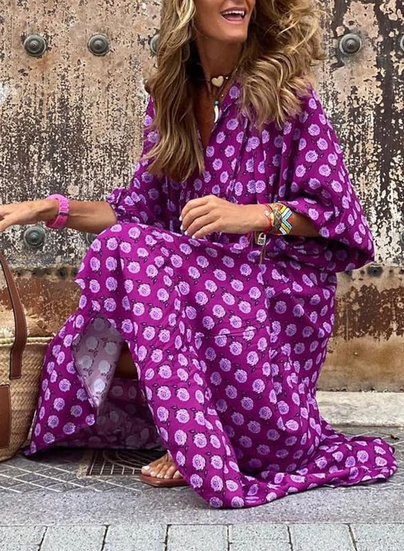 WOMEN'S PUFF SLEEVE FLORAL BOHO MAXI DRESS (BUY 2 FREE SHIPPING)