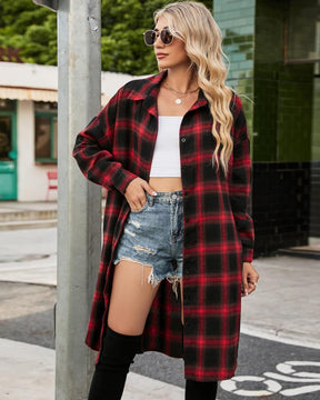 Button Down Flannel Shirts Plaid Shacket Collared Long Jacket Coats (Buy 2 Free Shipping)