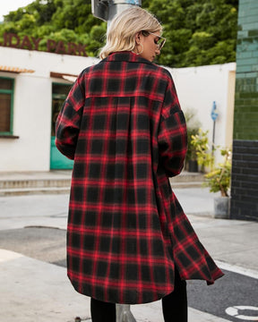 Button Down Flannel Shirts Plaid Shacket Collared Long Jacket Coats (Buy 2 Free Shipping)