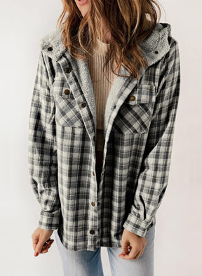 ⏰Hot Sale-Women's Thickened Flannel Long Sleeve Plaid Jacket Coat with Hood(Buy 2 Free Shipping)