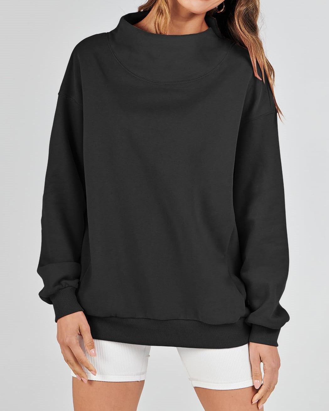 Women's Slit Mock Neck Oversized Sweatshirt (Buy 2 Free Shipping)