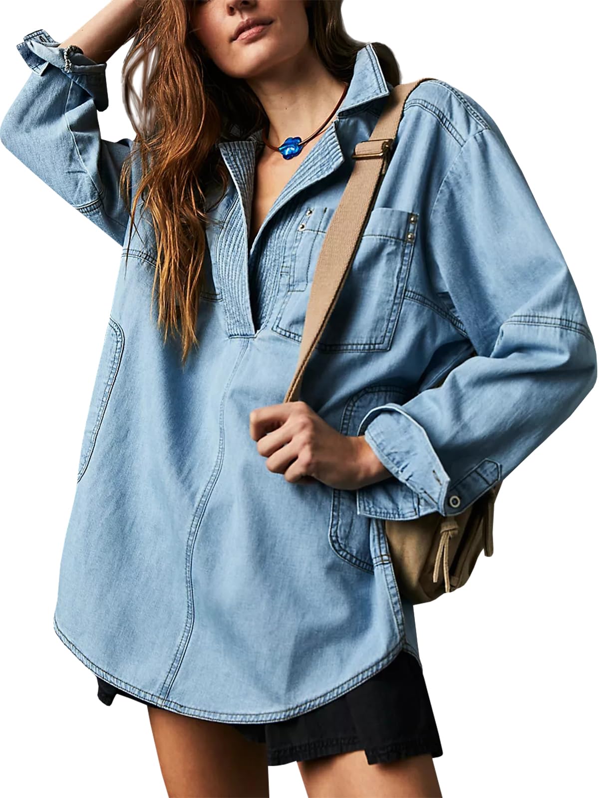 New Women's Denim V-Neck Pullover Shirt (Buy 2 Free Shipping)