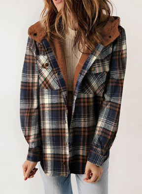 ⏰Hot Sale-Women's Thickened Flannel Long Sleeve Plaid Jacket Coat with Hood(Buy 2 Free Shipping)