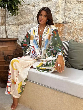 Beauty Unique Print Long Sleeve Two Piece Set