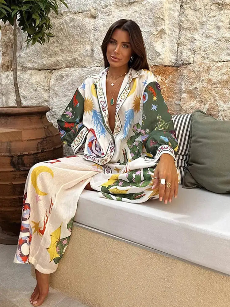 Beauty Unique Print Long Sleeve Two Piece Set