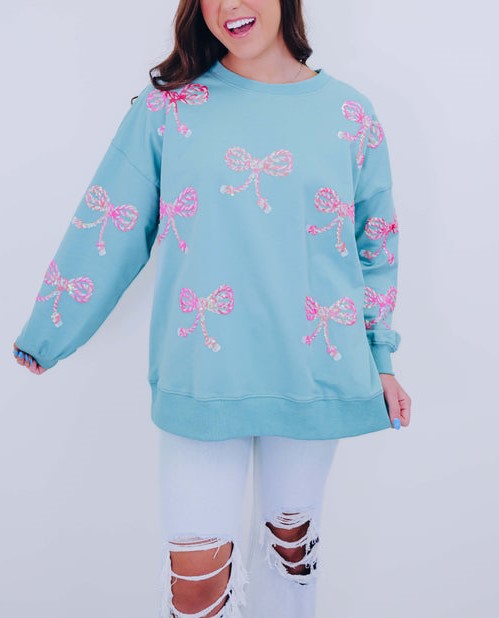 Women's Candy Cane Bow Sequin Sweatshirt (Buy 2 Free Shipping)