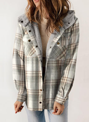 ⏰Hot Sale-Women's Thickened Flannel Long Sleeve Plaid Jacket Coat with Hood(Buy 2 Free Shipping)