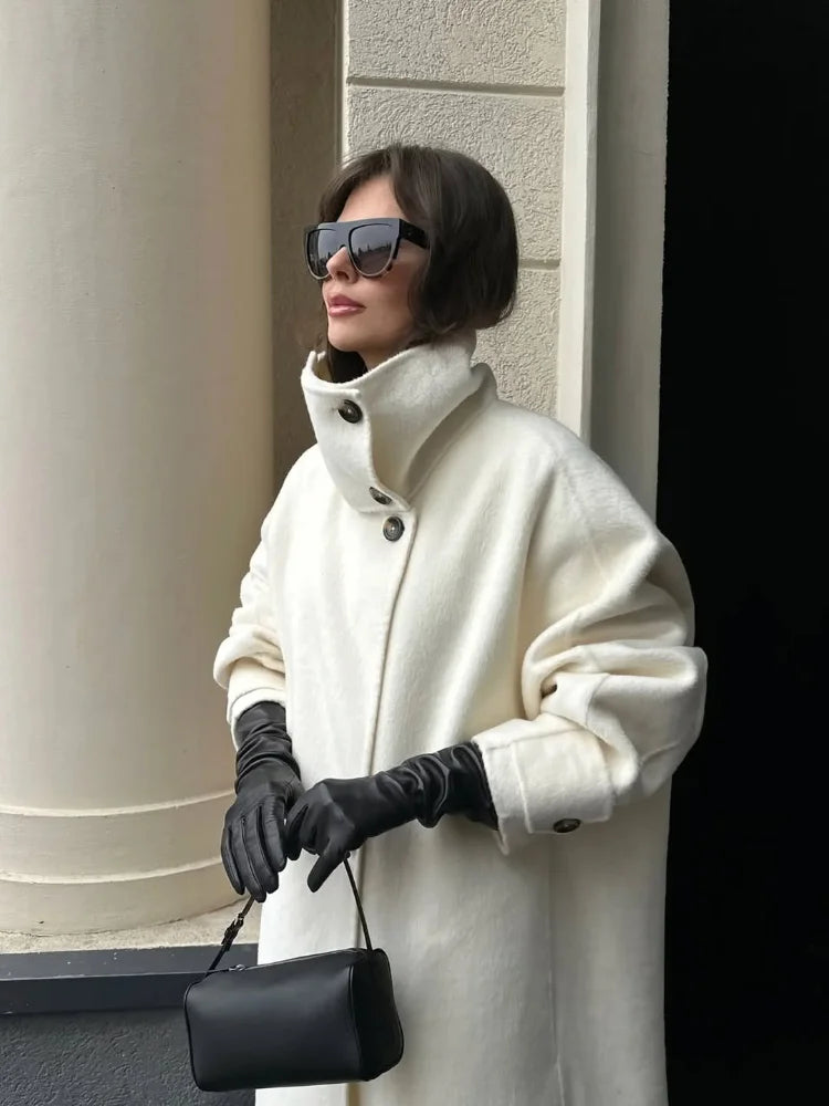 Long coat with high collar Sisley