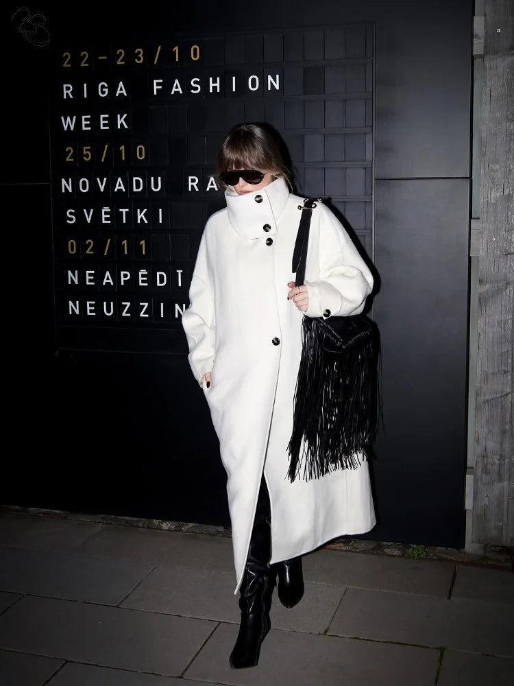 Long coat with high collar Sisley