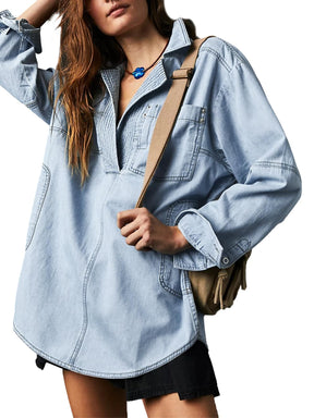 New Women's Denim V-Neck Pullover Shirt (Buy 2 Free Shipping)