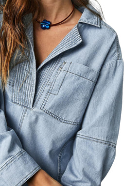 New Women's Denim V-Neck Pullover Shirt (Buy 2 Free Shipping)