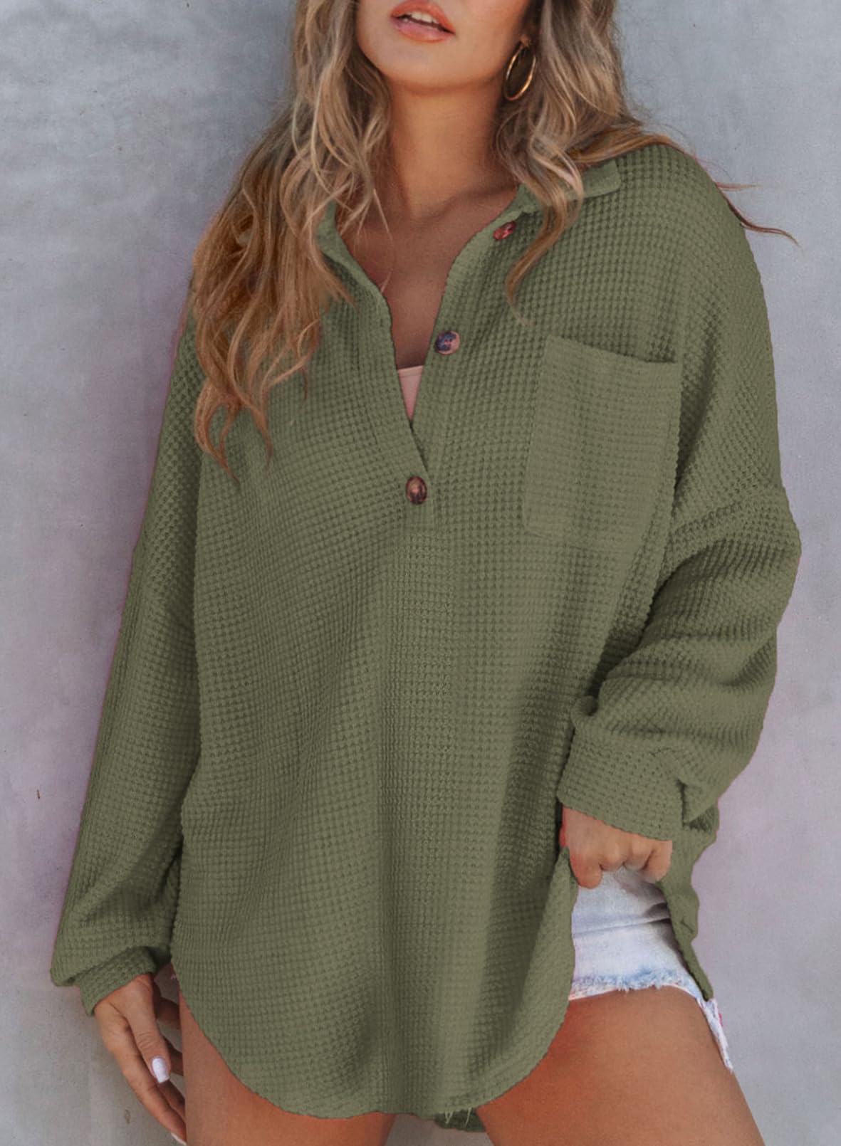 Autumn Women's Waffle Knit Long Sleeve Sweatshirt (Buy 2 Free Shipping)