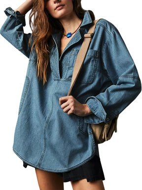 New Women's Denim V-Neck Pullover Shirt (Buy 2 Free Shipping)