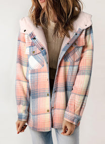 ⏰Hot Sale-Women's Thickened Flannel Long Sleeve Plaid Jacket Coat with Hood(Buy 2 Free Shipping)