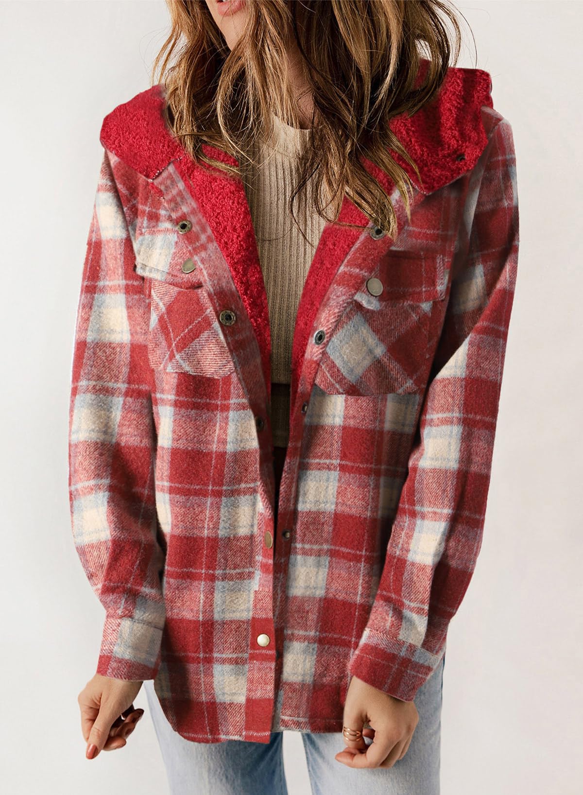 ⏰Hot Sale-Women's Thickened Flannel Long Sleeve Plaid Jacket Coat with Hood(Buy 2 Free Shipping)