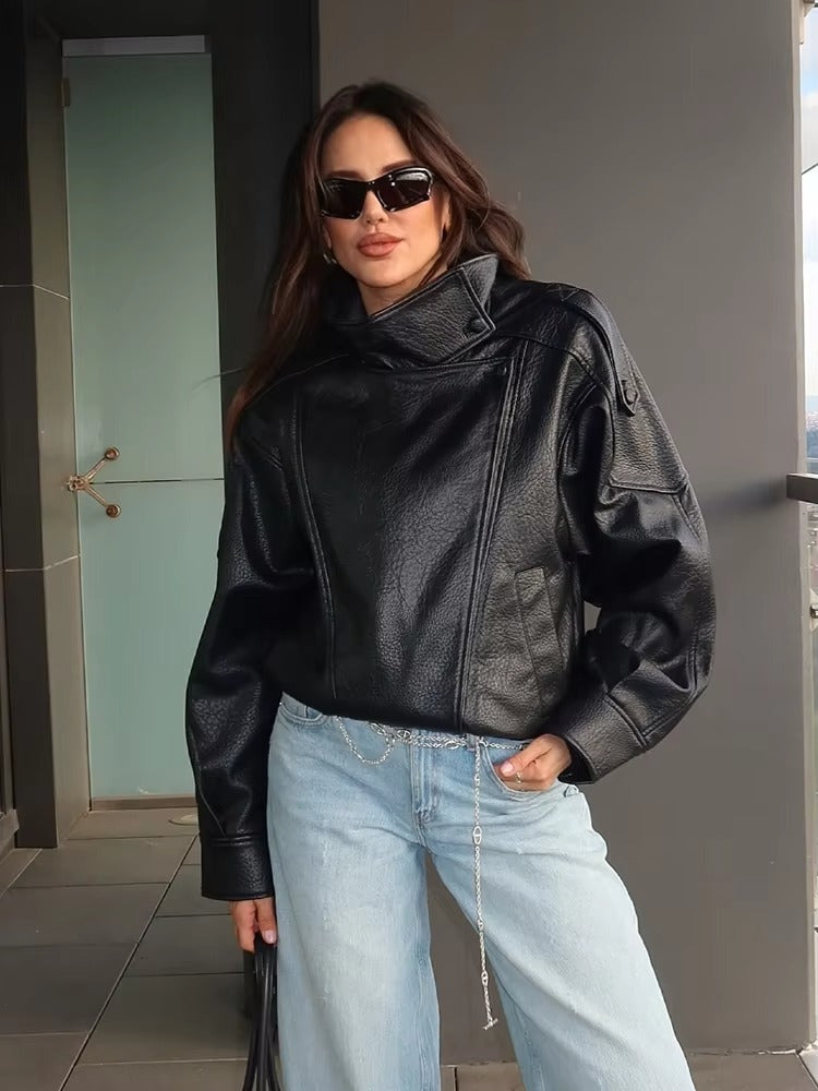 Violetta asymmetrical leather jacket