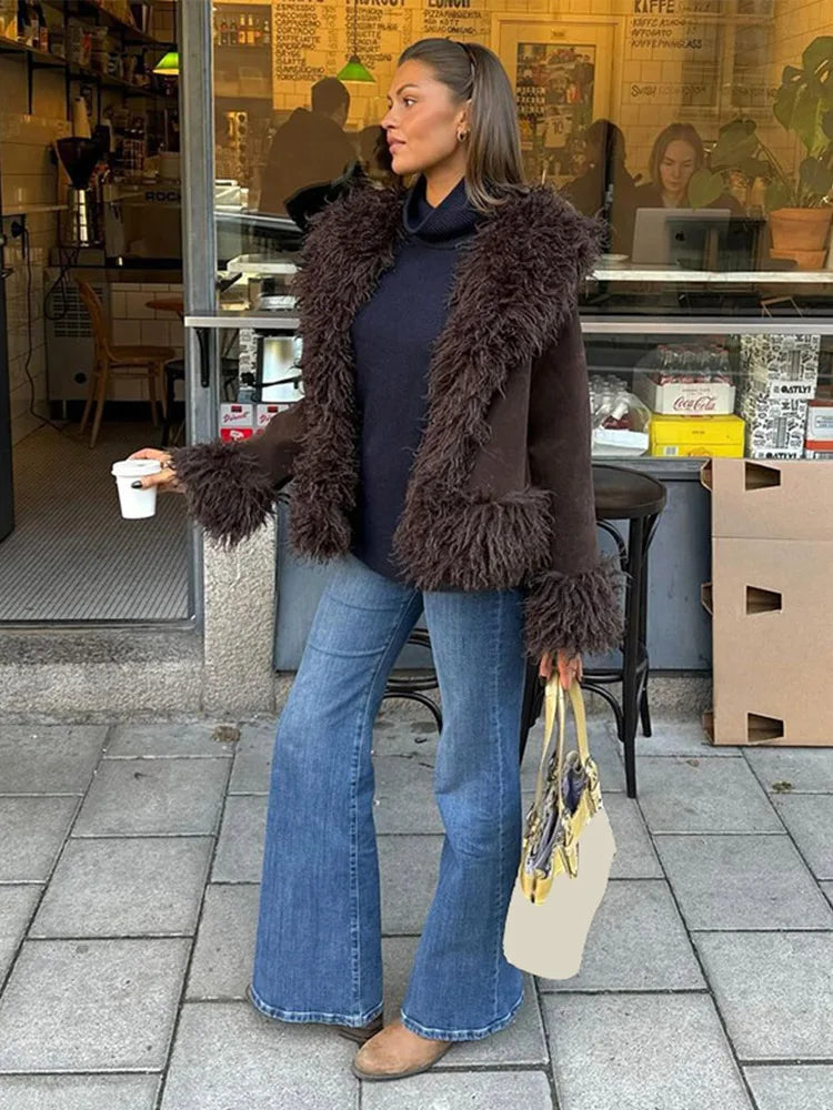 Faux fur coat with daisies