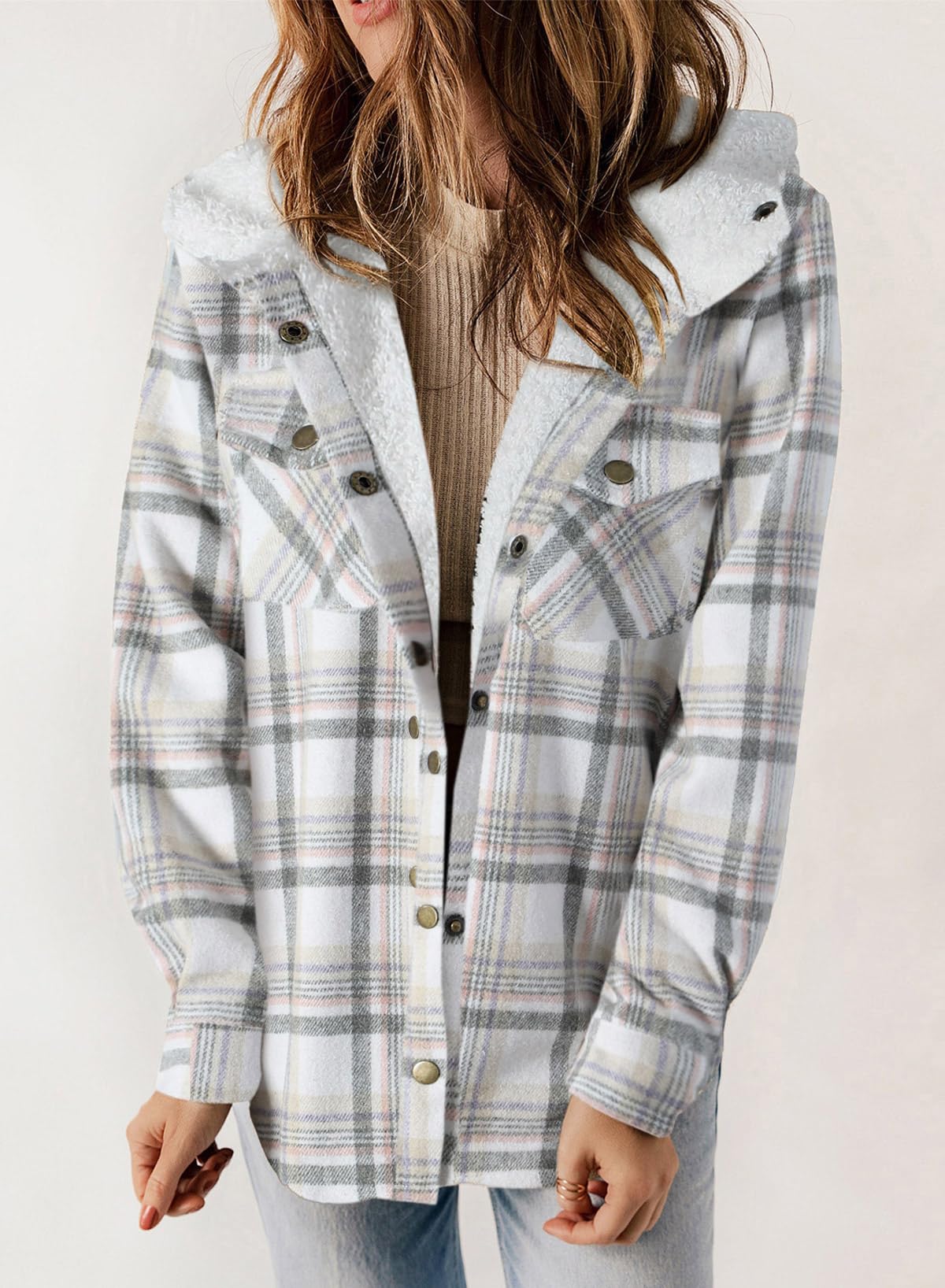 ⏰Hot Sale-Women's Thickened Flannel Long Sleeve Plaid Jacket Coat with Hood(Buy 2 Free Shipping)