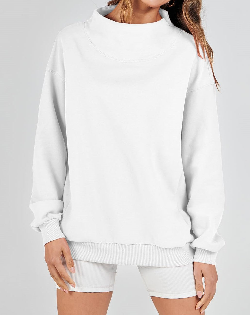 Women's Slit Mock Neck Oversized Sweatshirt (Buy 2 Free Shipping)