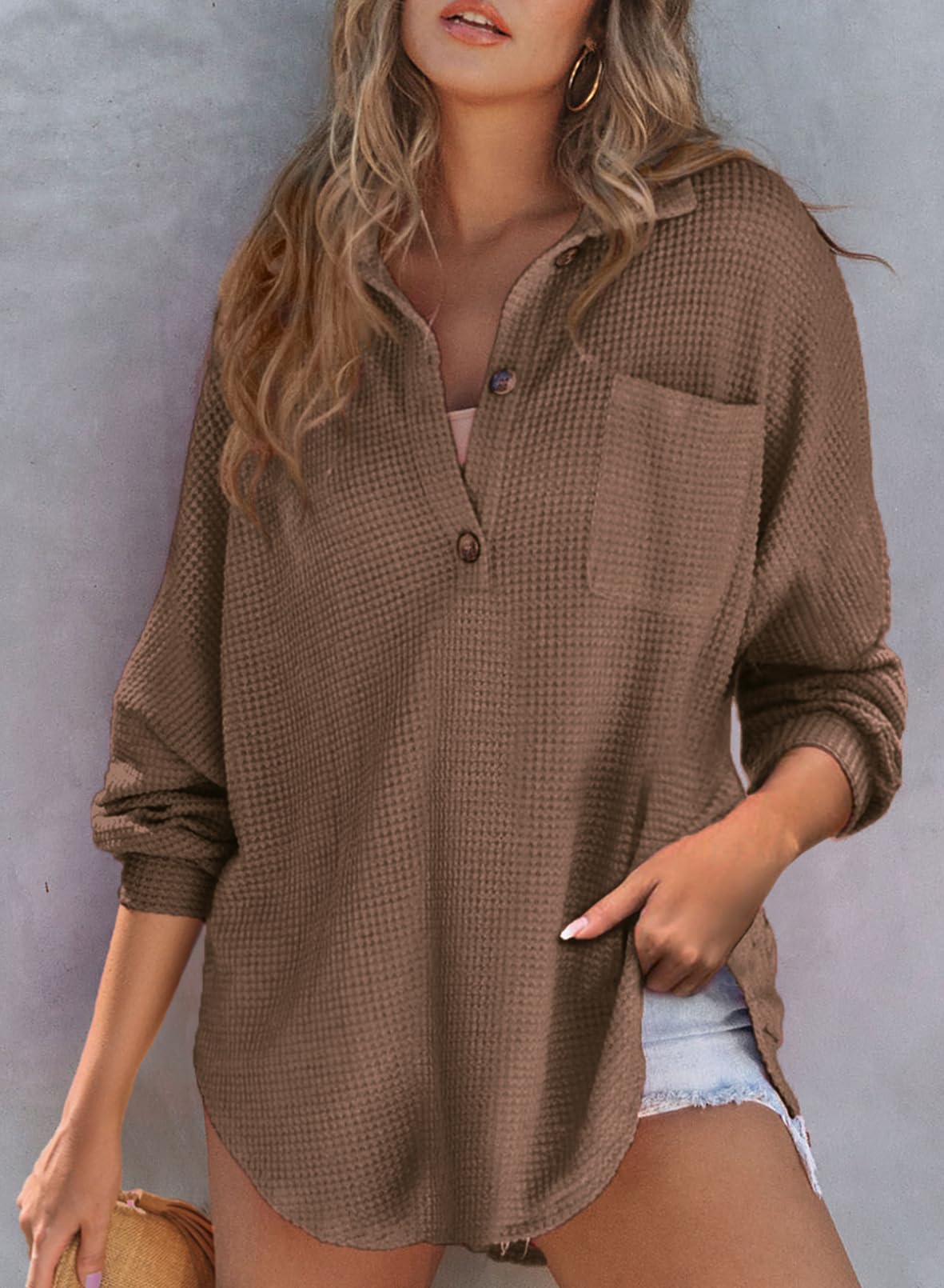 Autumn Women's Waffle Knit Long Sleeve Sweatshirt (Buy 2 Free Shipping)