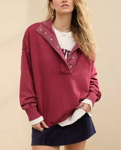 Women's Snap Button Waffle Collar Sweatshirt 【Buy 2 Free Shipping】