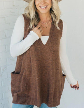 ✨ Women's Long V-neck Sweater Vest with Pockets(Buy 2 Free Shipping)